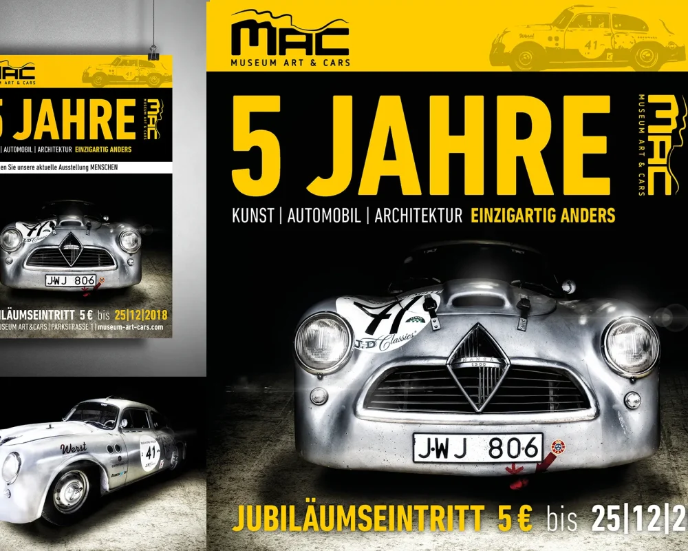 Key Visual der Jubiläumskampagne für das MAC Museum Art & Cars in Singen